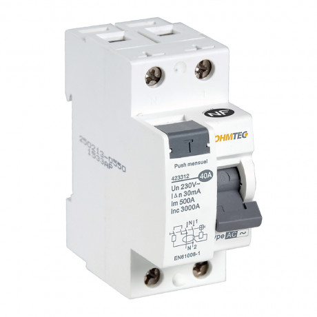 Interrupteur différentiel 1P+N 3kA, 40A type AC 300mA